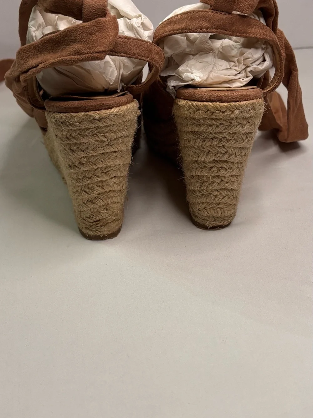 Bella Marie Faux Suede Wrap Espadrille Wedge Sandals in Brown Sz 7